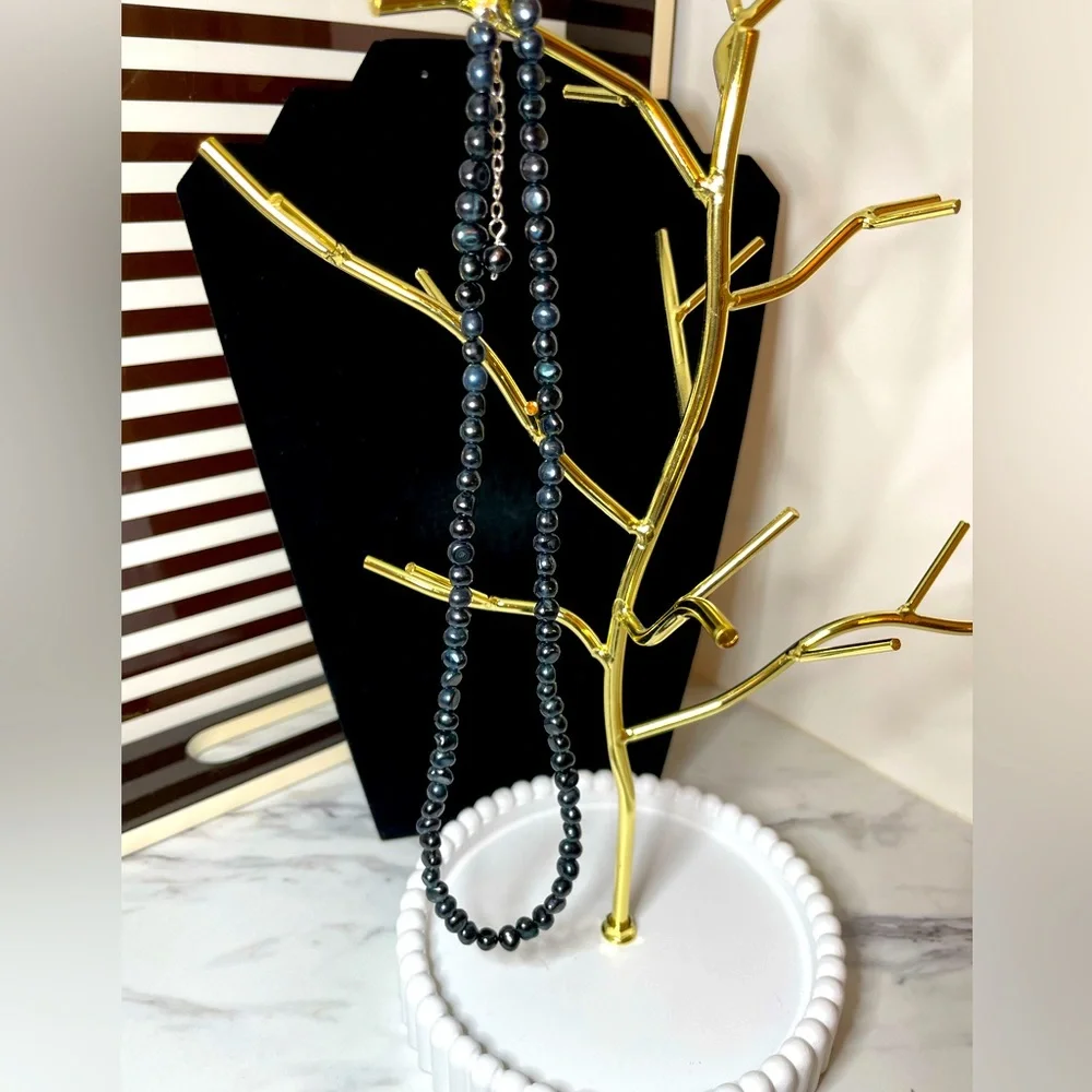 Black Blue Genuine Freshwater Pearl Necklace